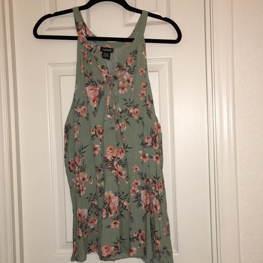 Torrid green with floral print tank top